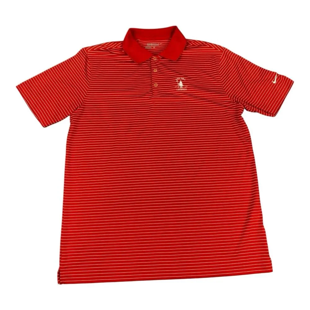 Nike Golf Dri-Fit Men's Large Golf Polo Red Striped Tour Performance, Cog Hill